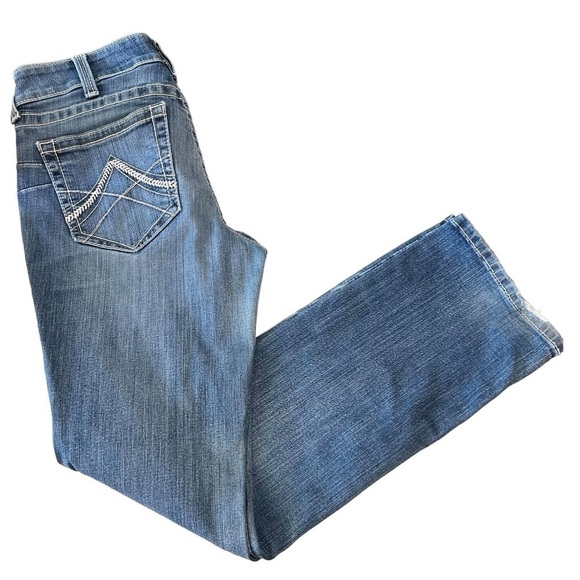 Ariat REAL Mid Rise Medium Wash Embroidered Pockets Western Straight Jeans 30 - Picture 8 of 13